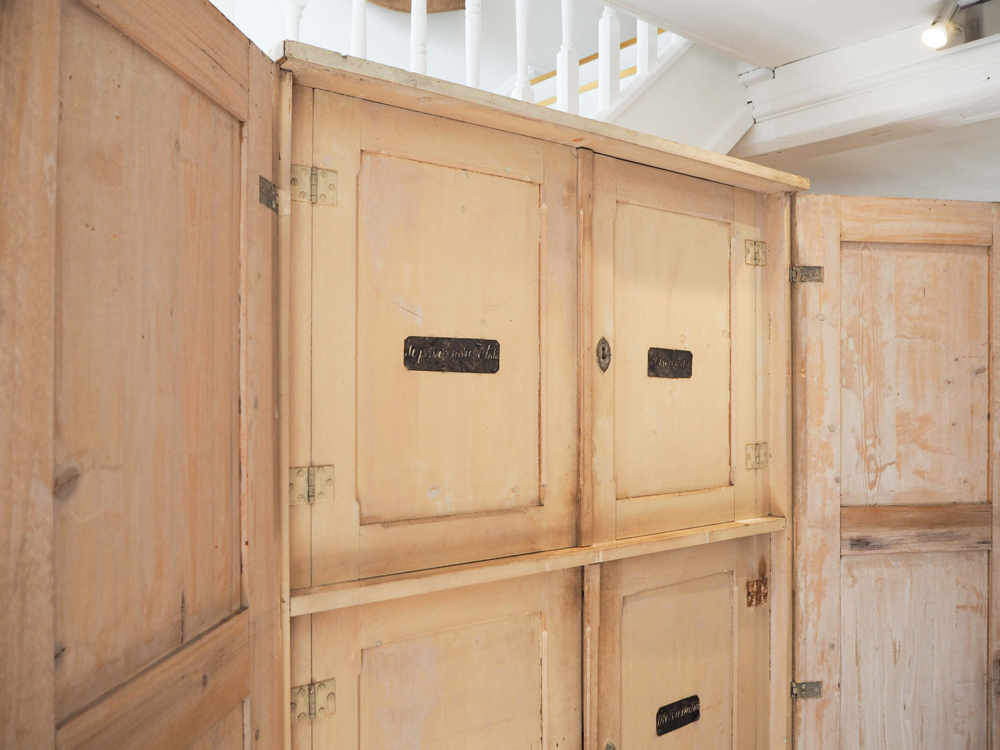 Antique Vintage French Apothecary Painted Pine Cabinet with Original Labels / 19th-Century Furniture