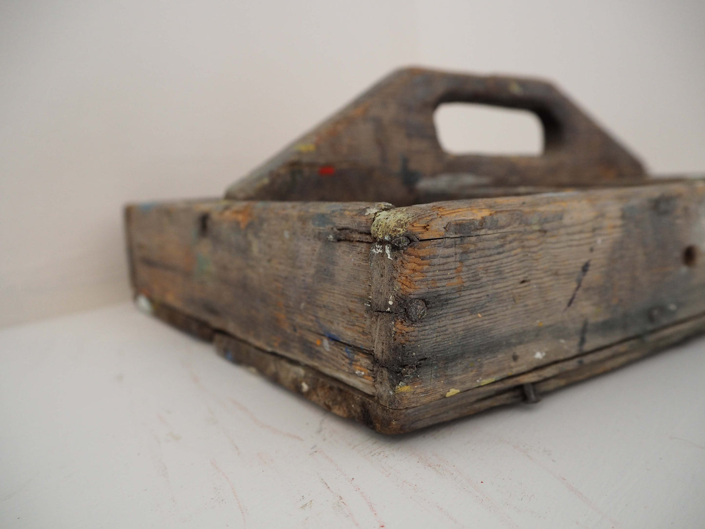 Antique Vintage Wooden Rustic Artist's Tool Trug / Kitchen Caddy With Handle