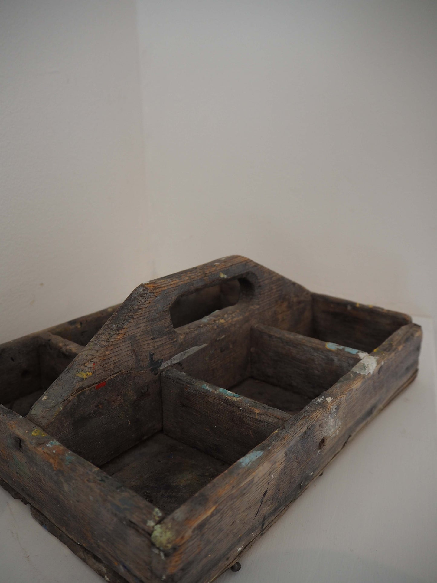 Antique Vintage Wooden Rustic Artist's Tool Trug / Kitchen Caddy With Handle