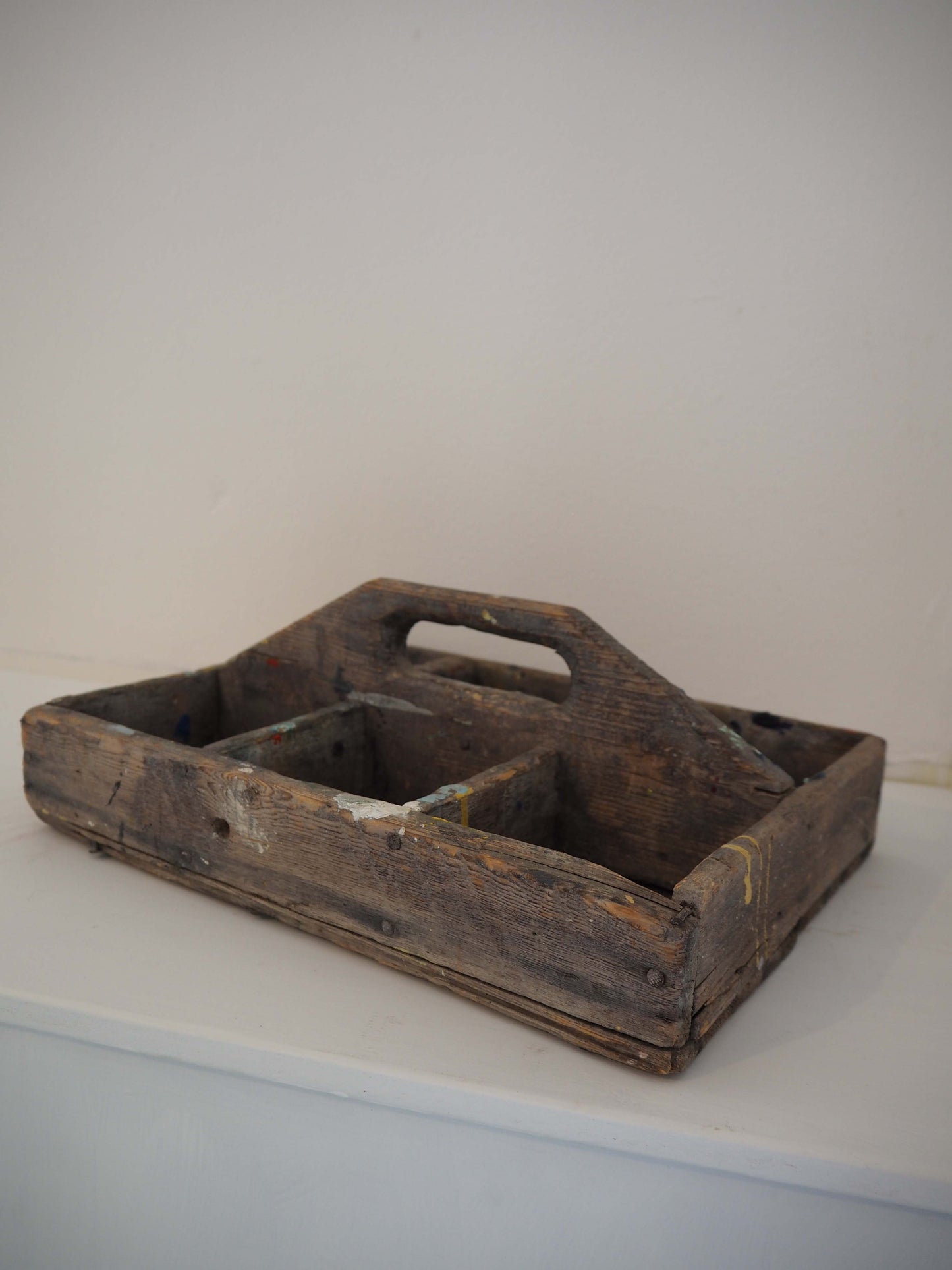 Antique Vintage Wooden Rustic Artist's Tool Trug / Kitchen Caddy With Handle