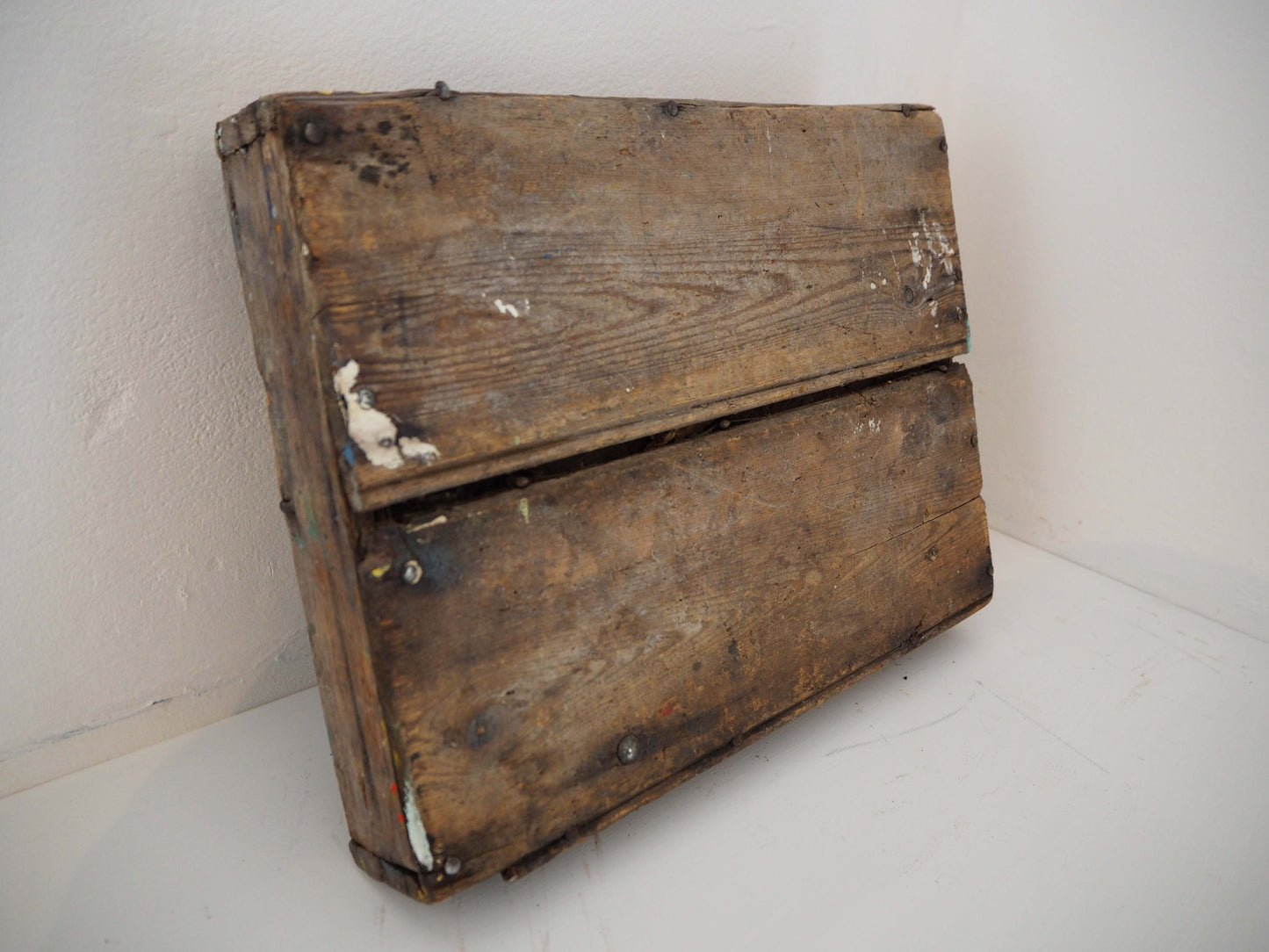 Antique Vintage Wooden Rustic Artist's Tool Trug / Kitchen Caddy With Handle
