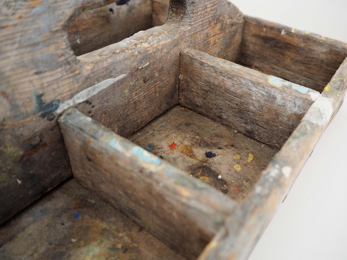 Antique Vintage Wooden Rustic Artist's Tool Trug / Kitchen Caddy With Handle