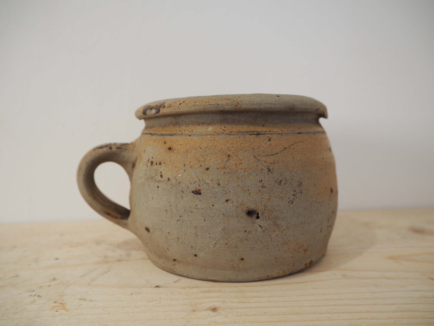 Vintage Antique Small Rustic French Handmade Confit Pot With Handle / Kitchen Storage Jar
