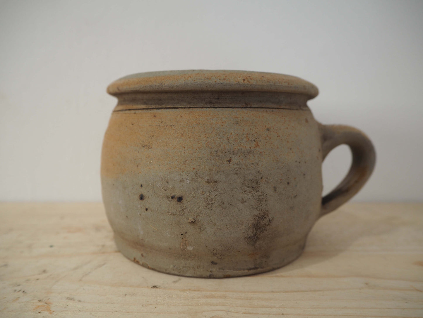 Vintage Antique Small Rustic French Handmade Confit Pot With Handle / Kitchen Storage Jar