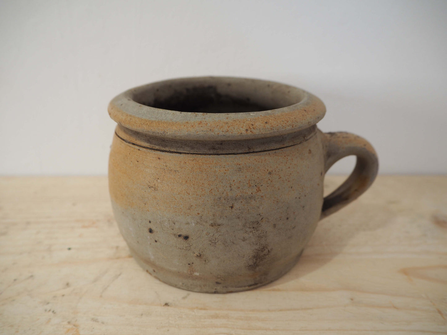 Vintage Antique Small Rustic French Handmade Confit Pot With Handle / Kitchen Storage Jar