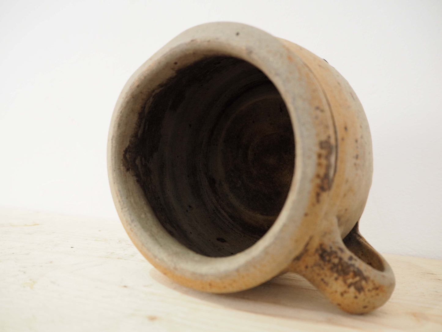 Vintage Antique Small Rustic French Handmade Confit Pot With Handle / Kitchen Storage Jar