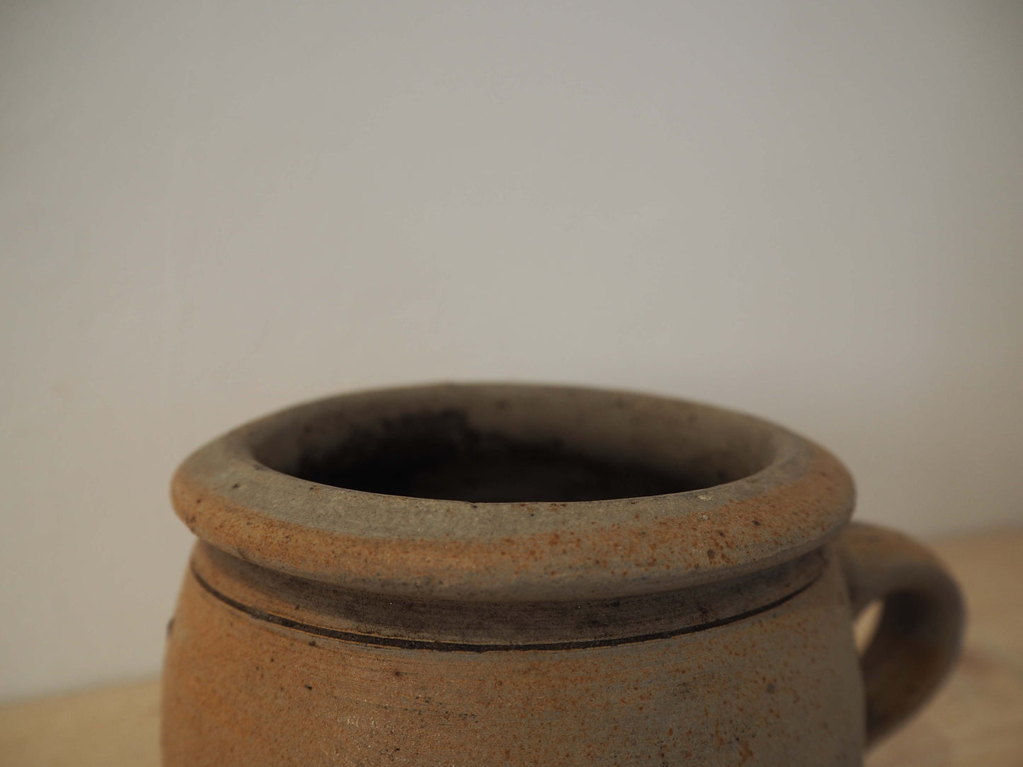 Vintage Antique Small Rustic French Handmade Confit Pot With Handle / Kitchen Storage Jar