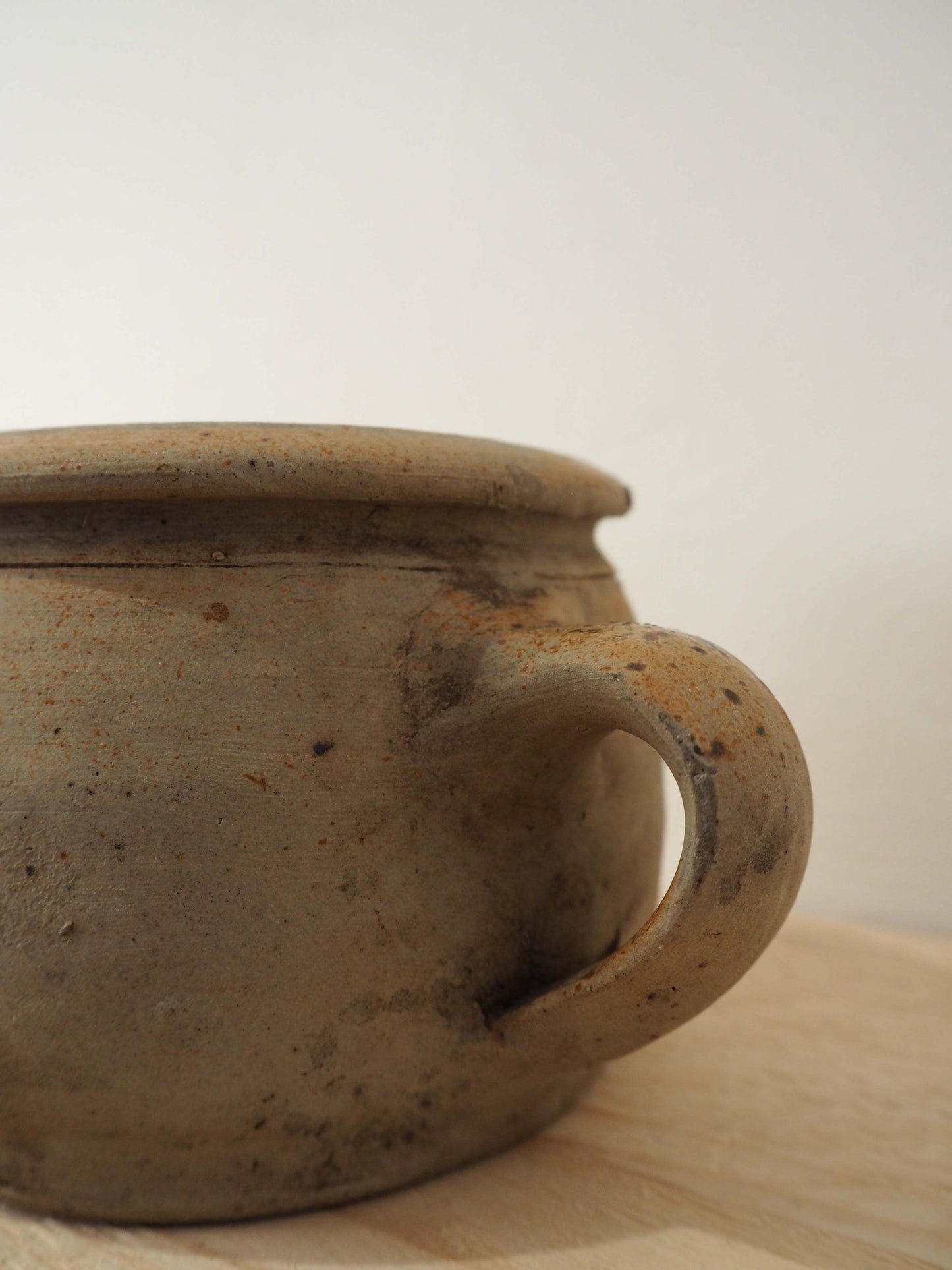 Vintage Antique Small Rustic French Handmade Confit Pot With Handle / Kitchen Storage Jar