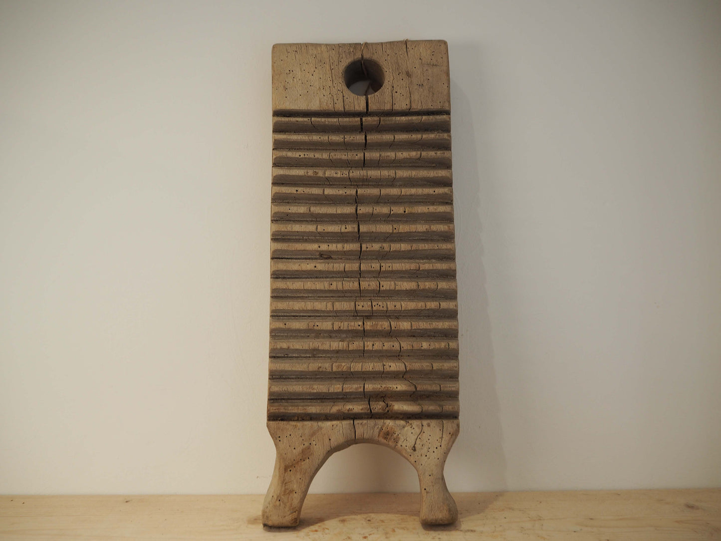 Vintage Antique Wooden Primitive Romanian Elm Ribbed Washboard