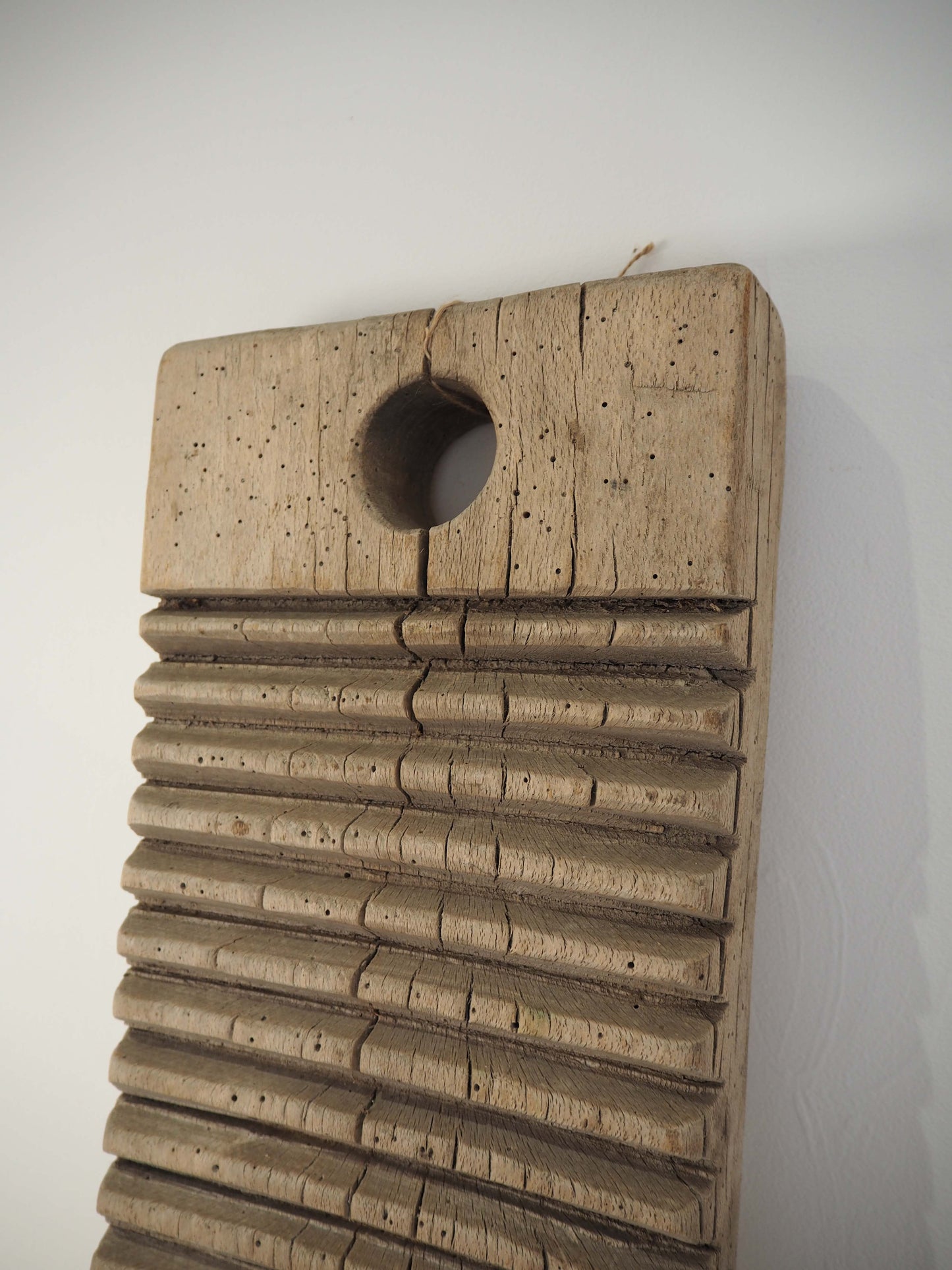 Vintage Antique Wooden Primitive Romanian Elm Ribbed Washboard