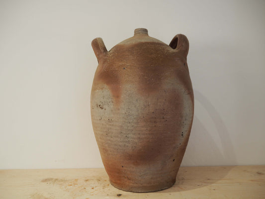 Vintage Antique Rustic French Handmade Confit Pot With Double Handle / Kitchen Storage Jar
