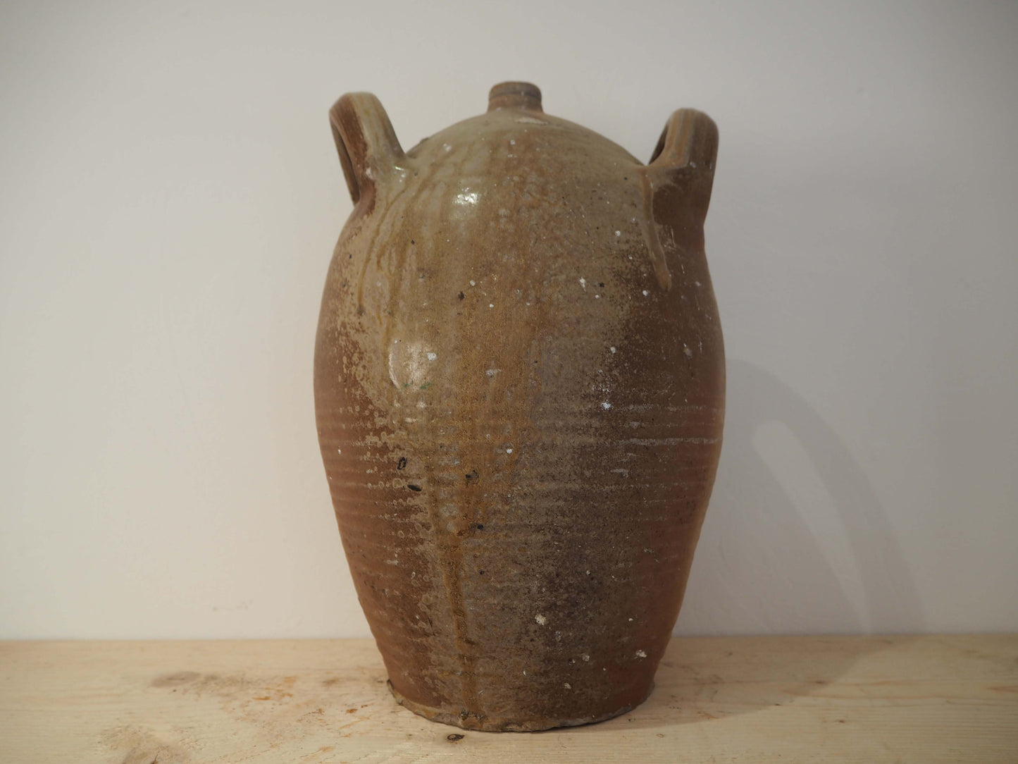 Vintage Antique Rustic French Handmade Confit Pot With Double Handle / Kitchen Storage Jar
