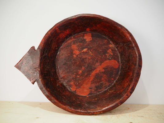 Antique Vintage Large Wooden Decorative Indian Hand-Carved Teak Dough Bowl