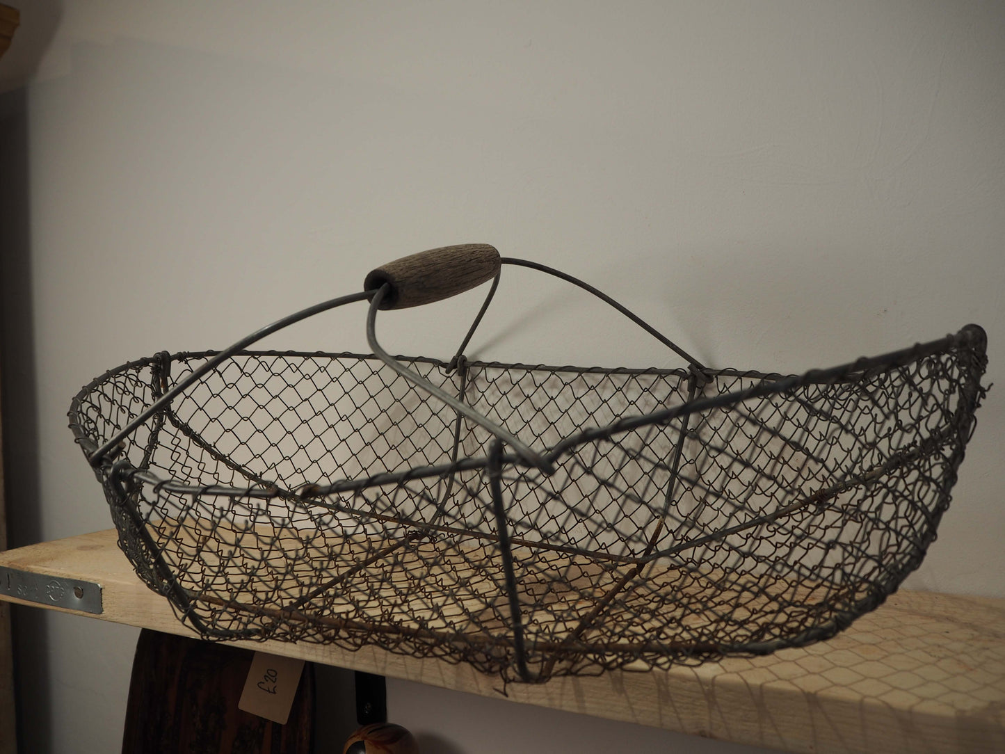 Antique French French Wire Oyster Basket / Garden Farmhouse / Vintage Rustic Storage Retro