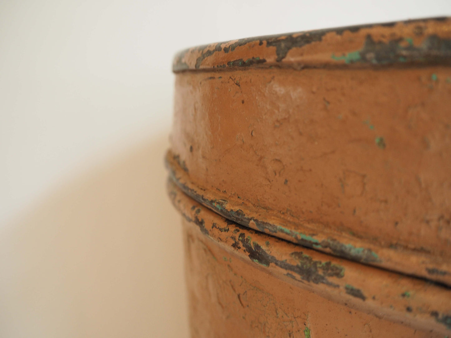 Vintage Large Pink Painted Metal Vintage Indian Rice Storage Drum / Bin / Laundry Basket - Early 20th Century