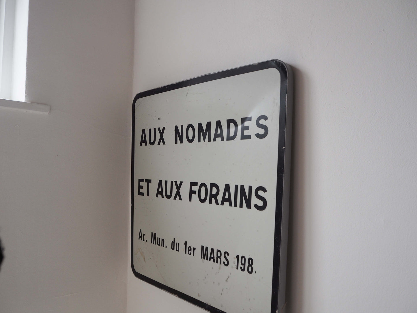 Vintage Antique Old French Metal Road Sign / Black & White Text / Large Wall Art