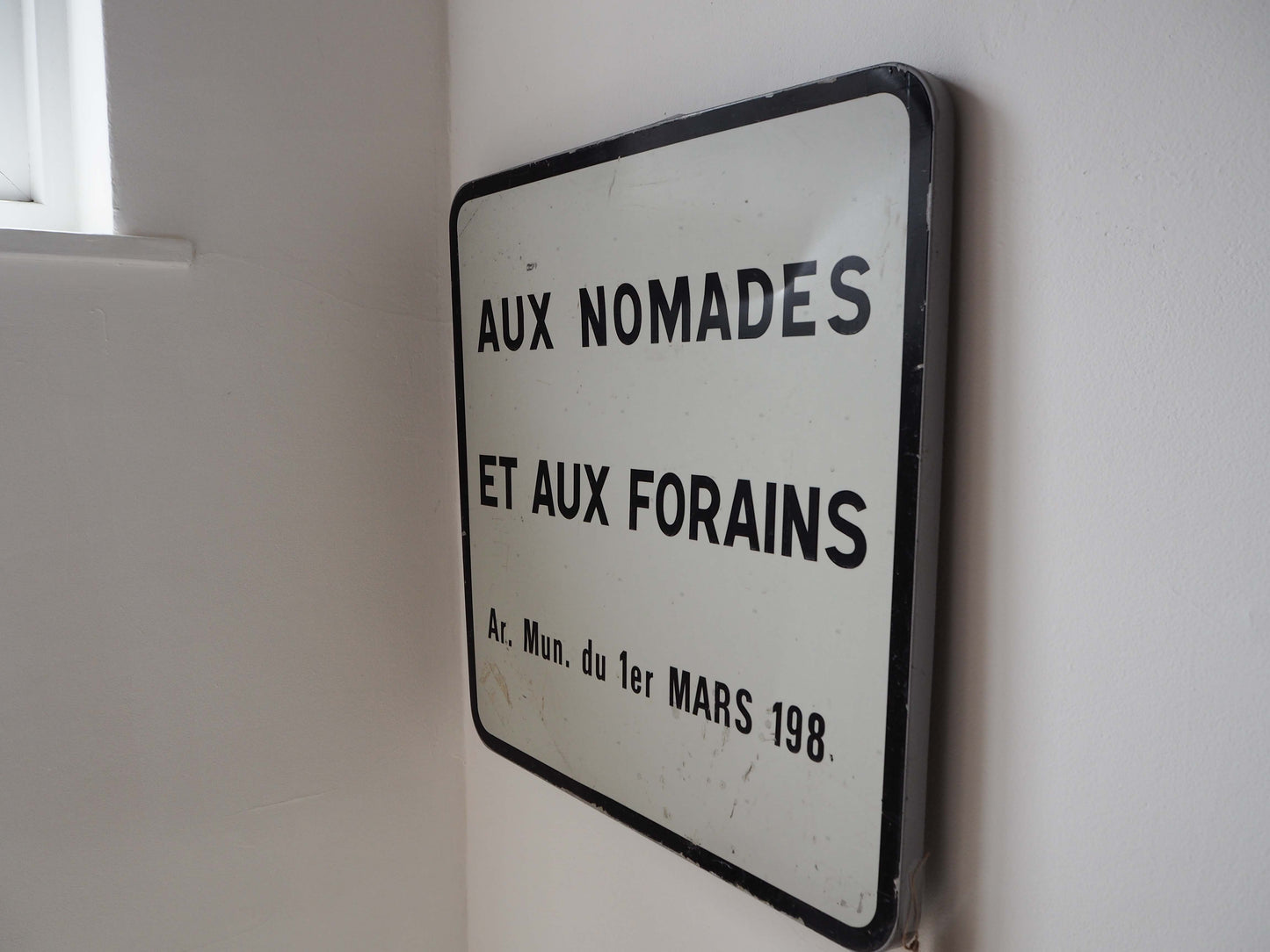 Vintage Antique Old French Metal Road Sign / Black & White Text / Large Wall Art