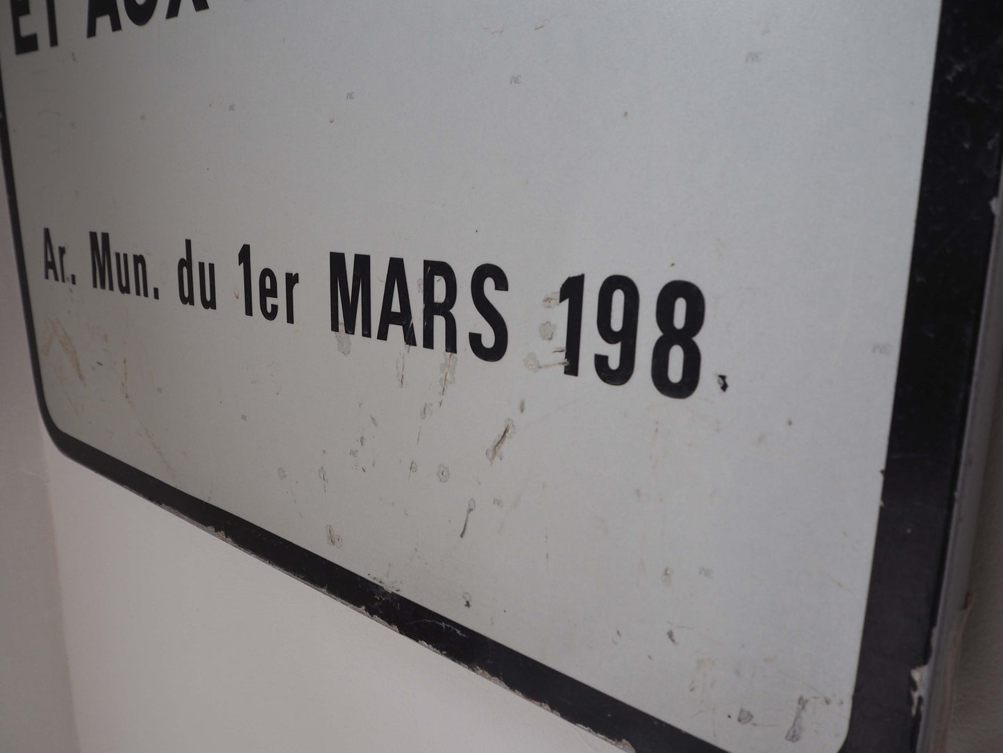 Vintage Antique Old French Metal Road Sign / Black & White Text / Large Wall Art
