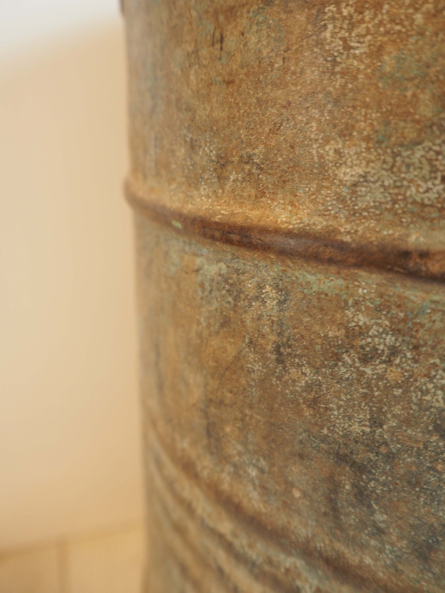 Vintage Green Blue Painted Metal Vintage Indian Rice Storage Drum / Bin / Laundry Basket - Early 20th Century