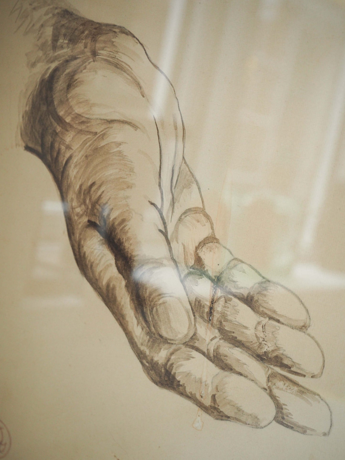 Vintage 1980s Framed Original Sketch of Two Hands / Figurative Art