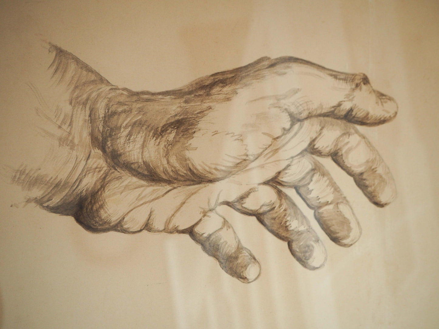 Vintage 1980s Framed Original Sketch of Two Hands / Figurative Art