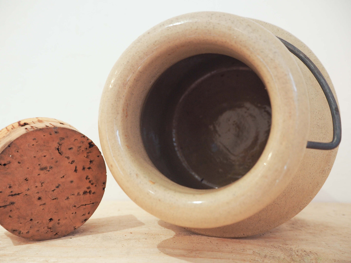 Vintage Homemade Relish Stoneware Pot With Cork Stopper / Kitchen Decor