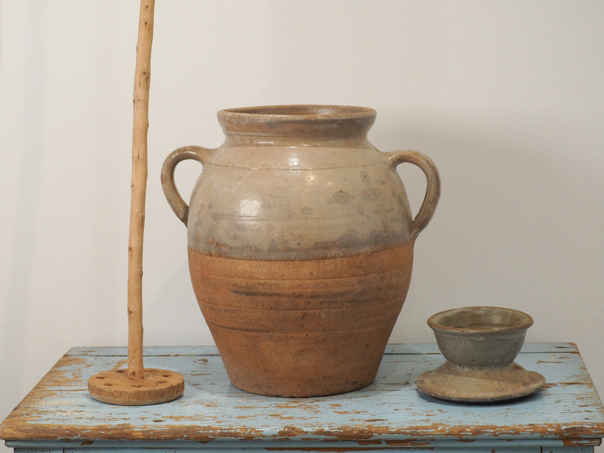 Antique French Stoneware Butter Churn / Confit Pot