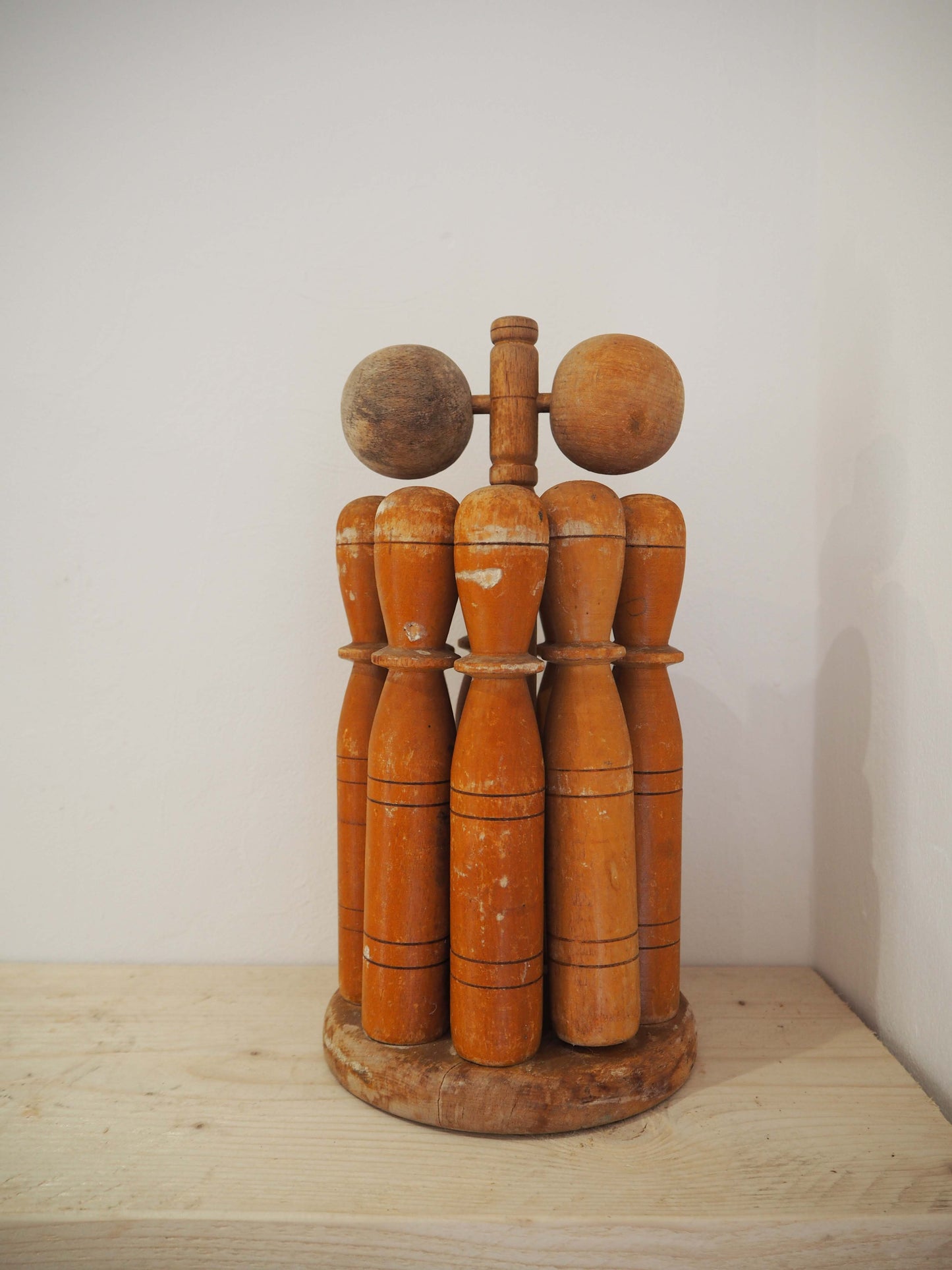Vintage Antique Early 20th-Century English Wooden Skittle Set