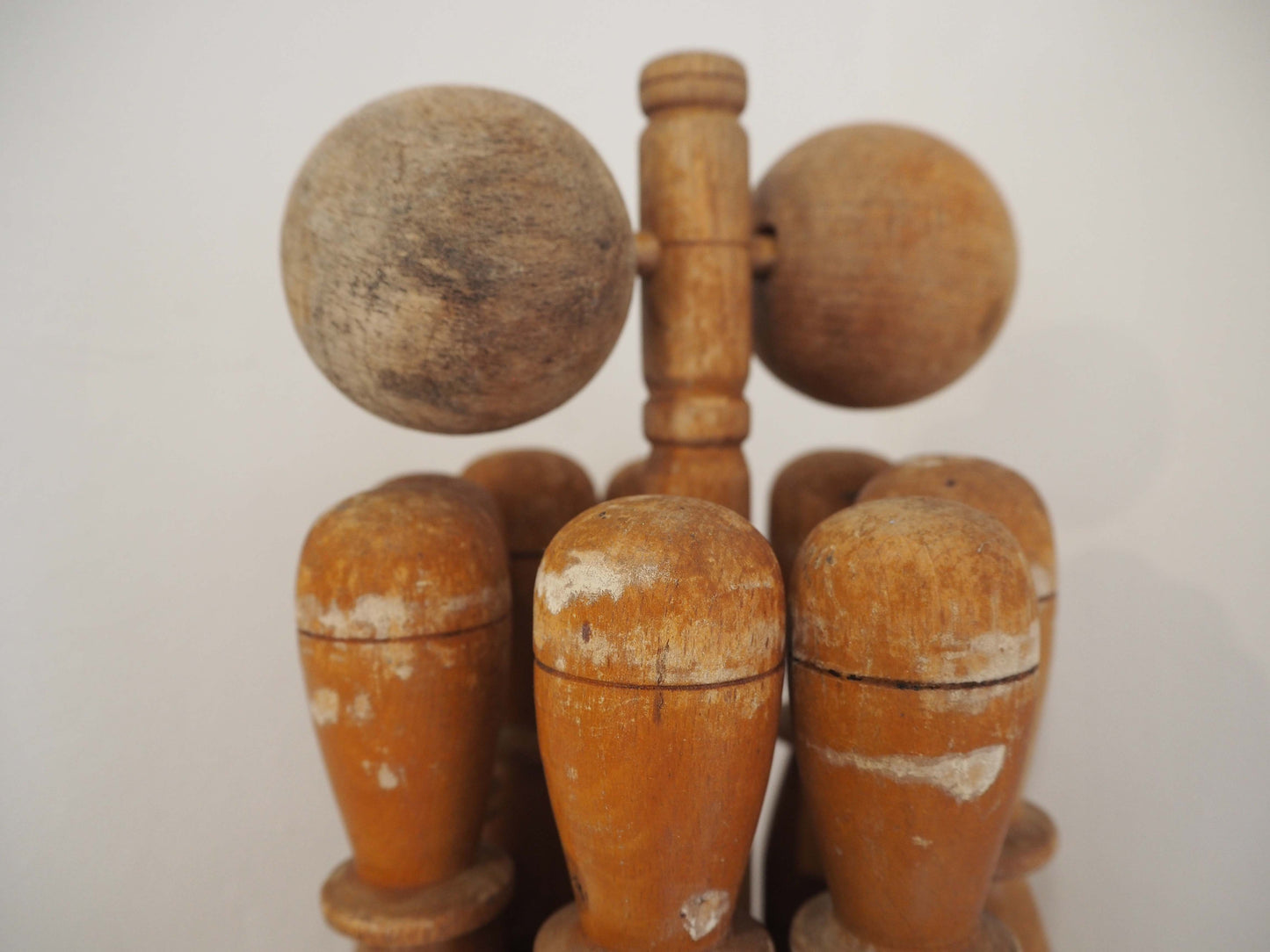 Vintage Antique Early 20th-Century English Wooden Skittle Set