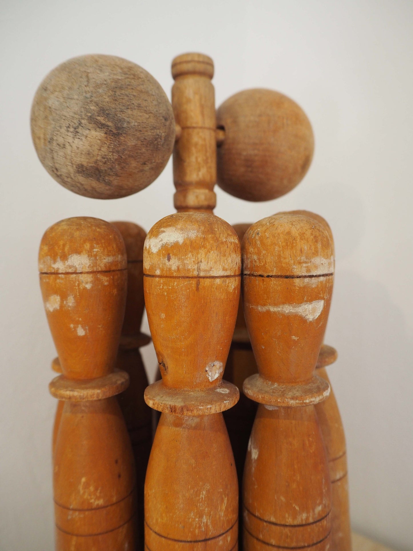 Vintage Antique Early 20th-Century English Wooden Skittle Set