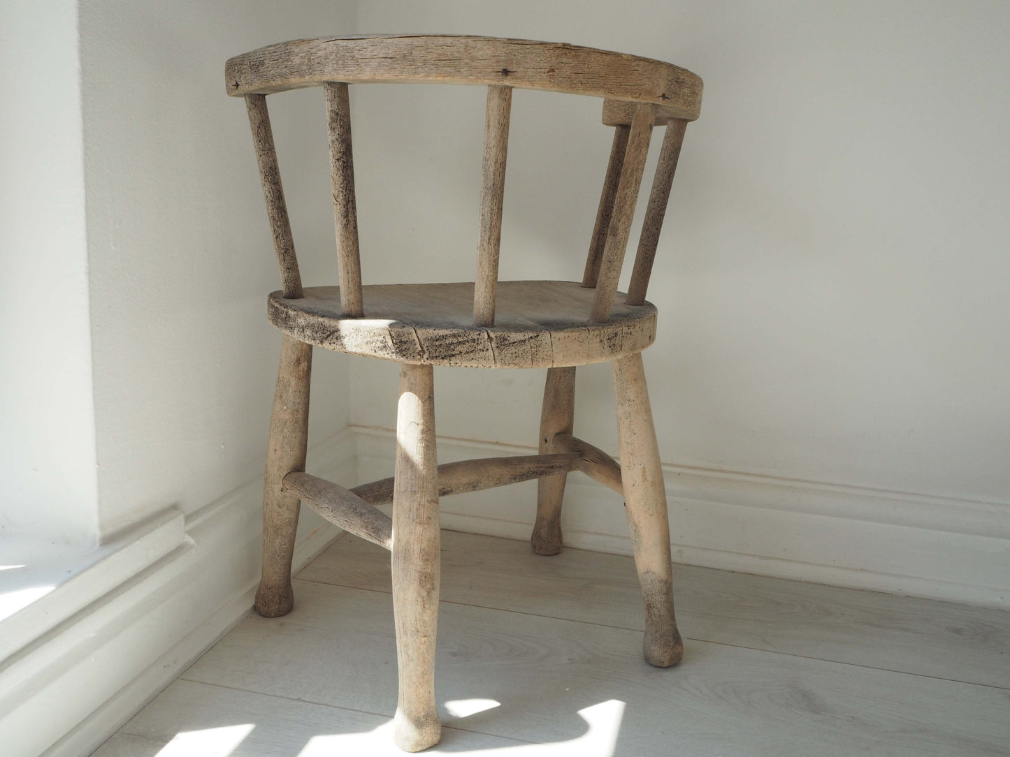 Antique Vintage 20th Century Child's Elm Windsor Wooden Chair