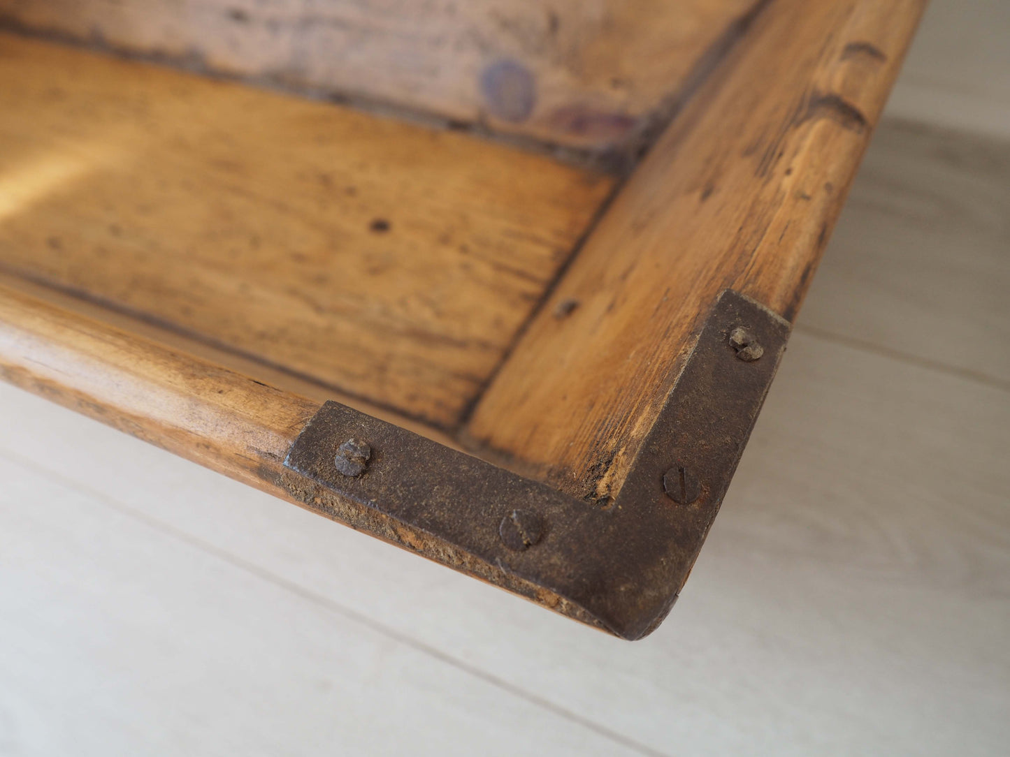 Wooden Rustic Antique Rectangular Dough Trough with Metal Detailing / Farmhouse Kitchen Storage