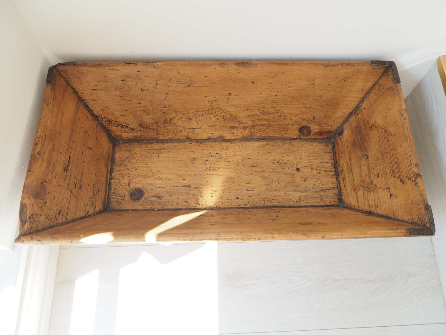 Wooden Rustic Antique Rectangular Dough Trough with Metal Detailing / Farmhouse Kitchen Storage