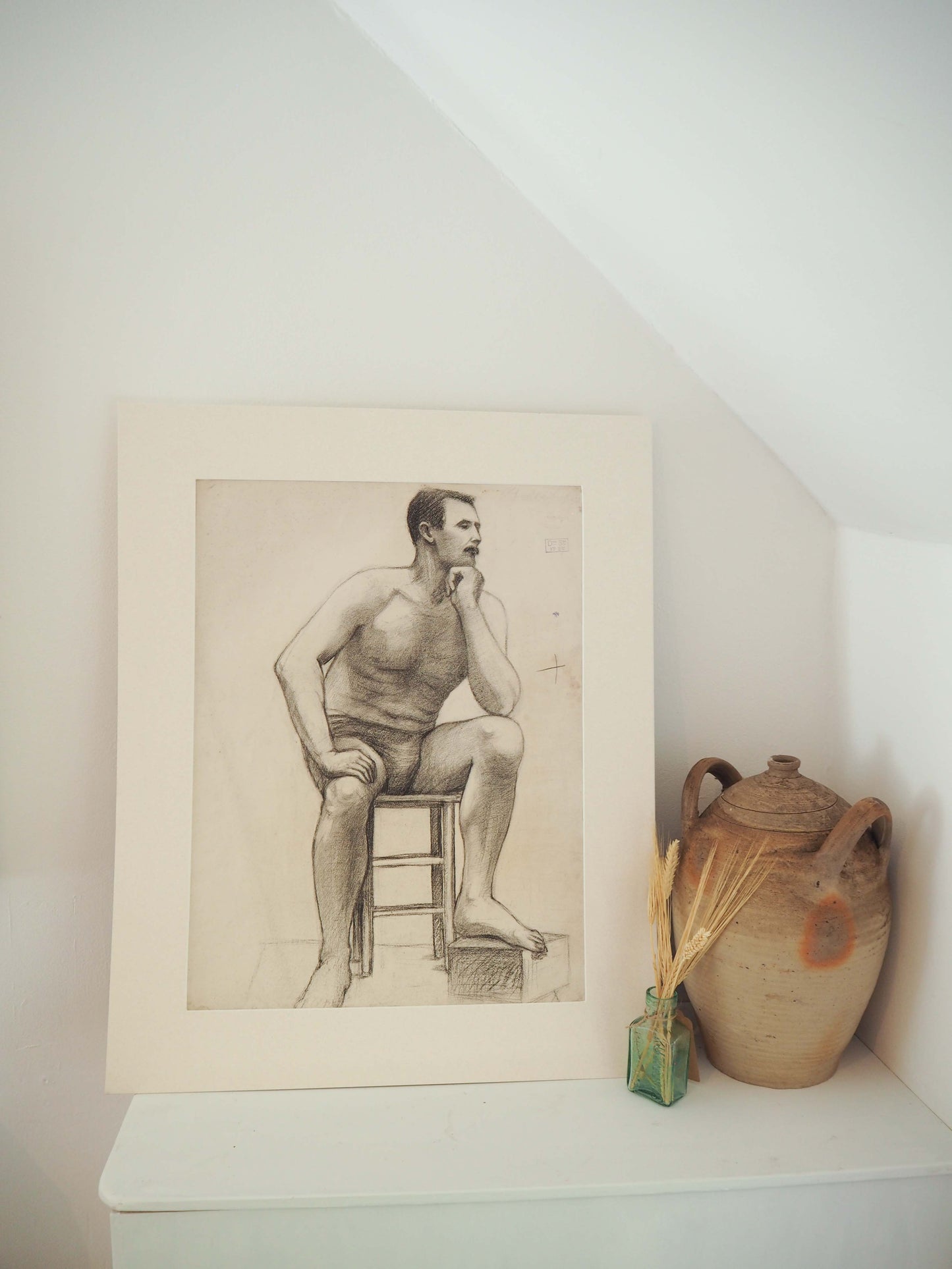 Vintage Antique Large French Original Nude Life Drawing / Charcoal Sketch (Unknown Artist)