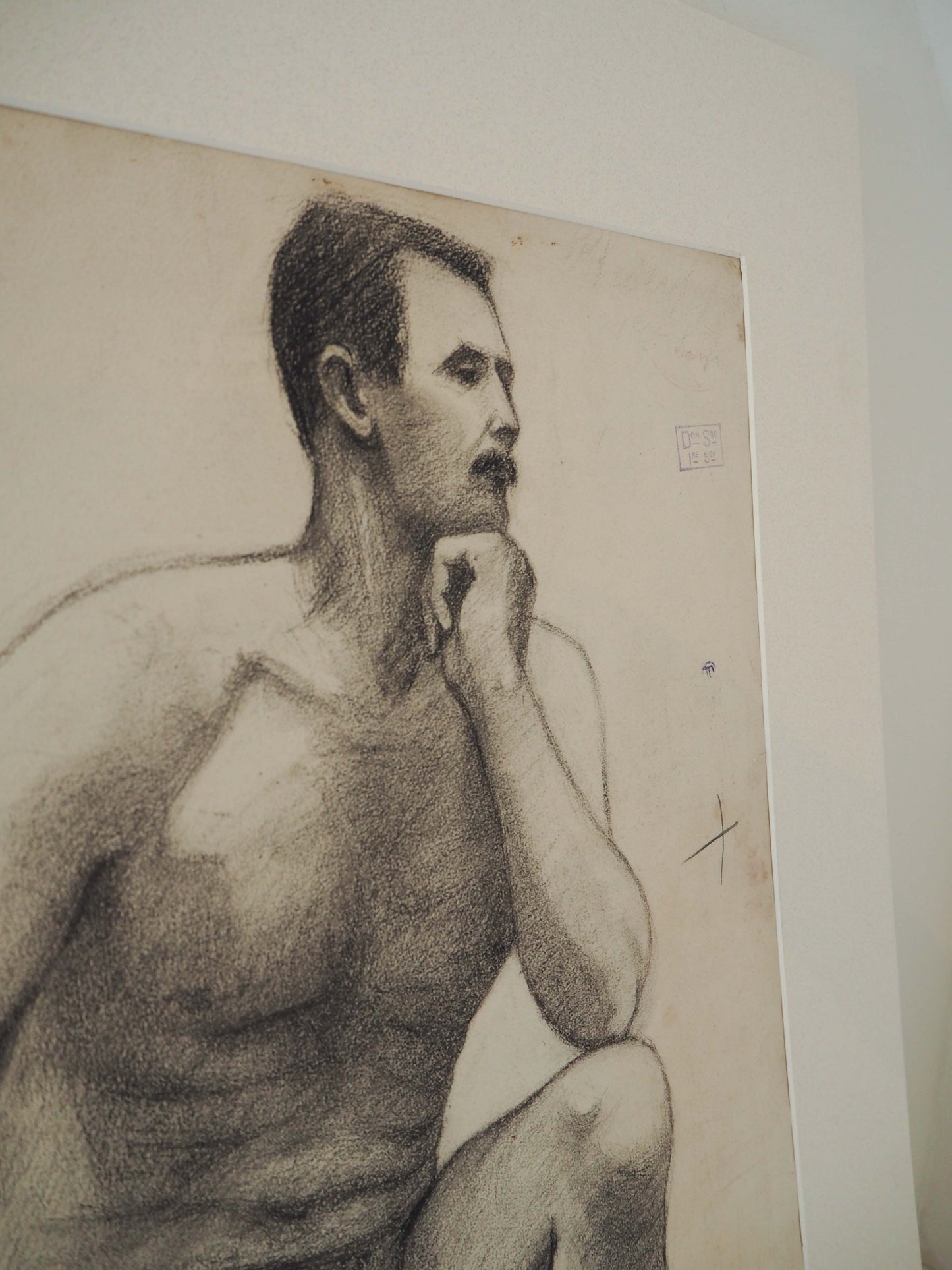 Vintage Antique Large French Original Nude Life Drawing / Charcoal Sketch (Unknown Artist)