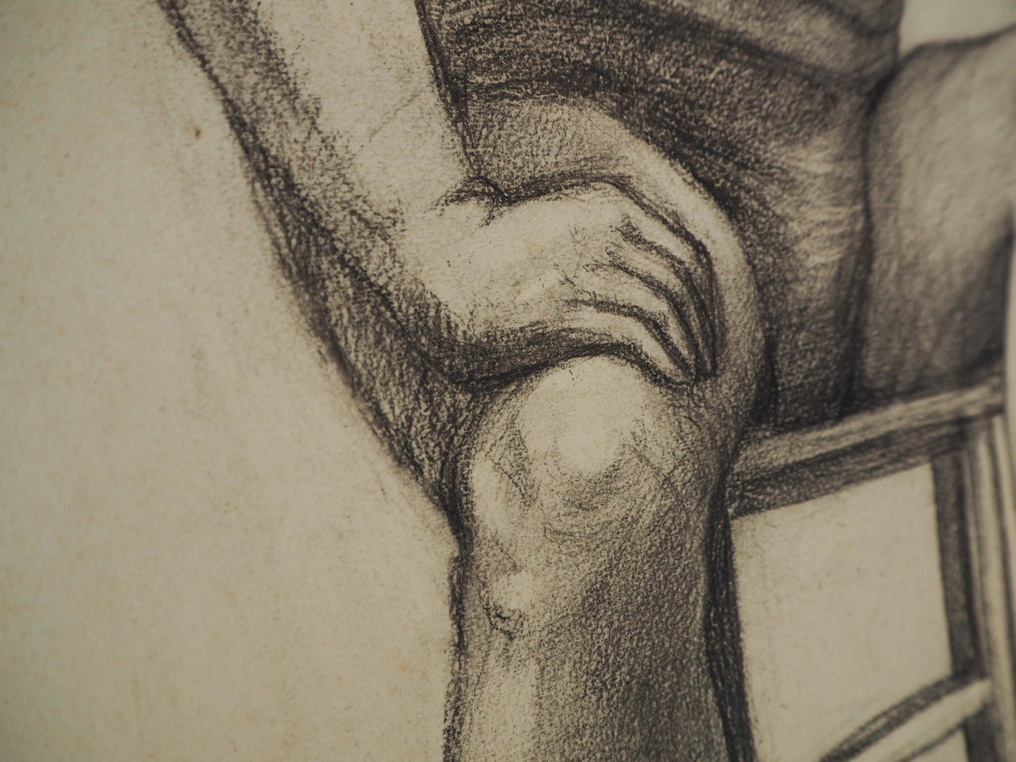 Vintage Antique Large French Original Nude Life Drawing / Charcoal Sketch (Unknown Artist)