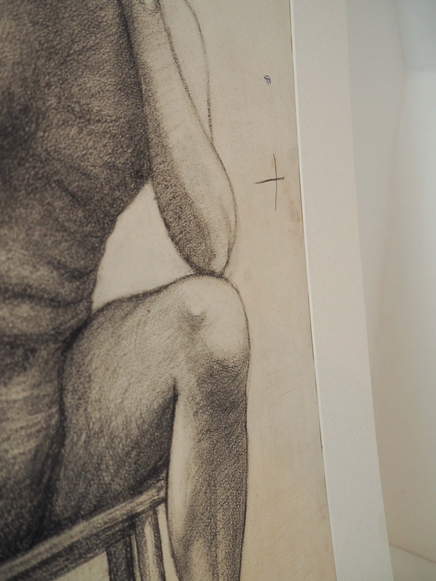 Vintage Antique Large French Original Nude Life Drawing / Charcoal Sketch (Unknown Artist)