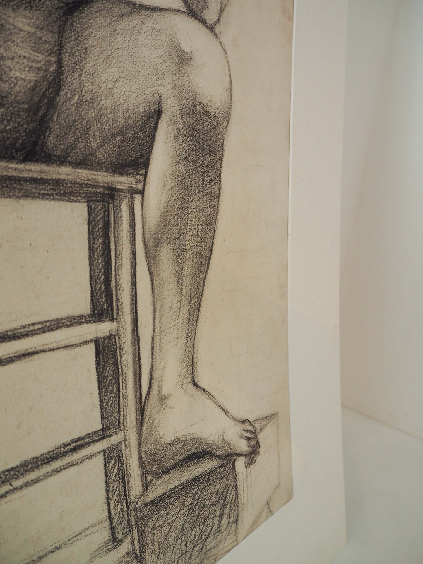 Vintage Antique Large French Original Nude Life Drawing / Charcoal Sketch (Unknown Artist)