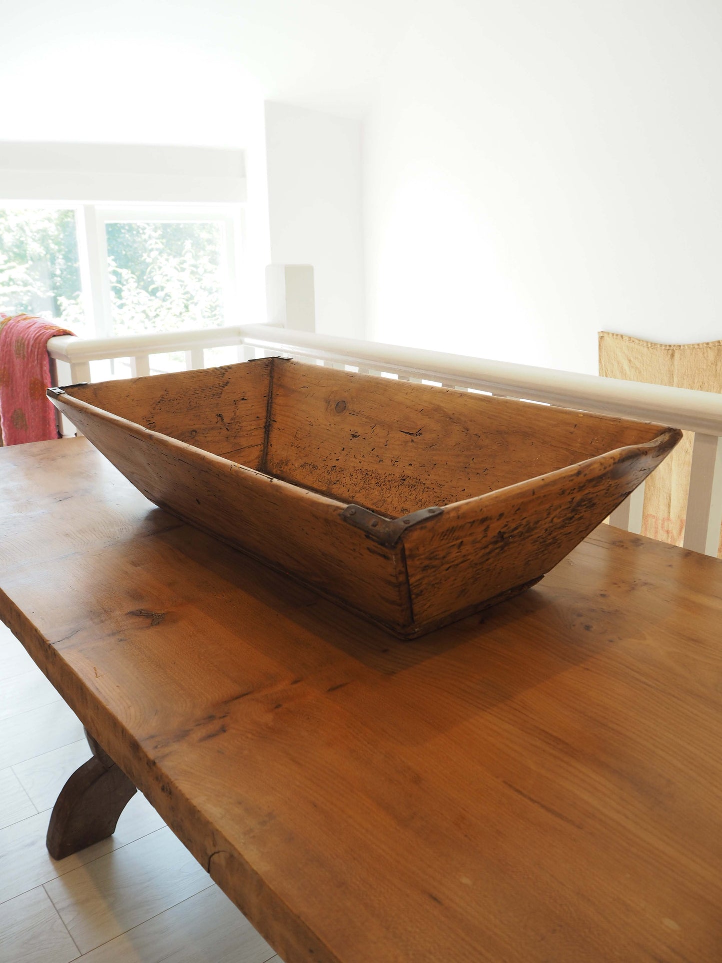 Wooden Rustic Antique Rectangular Dough Trough with Metal Detailing / Farmhouse Kitchen Storage