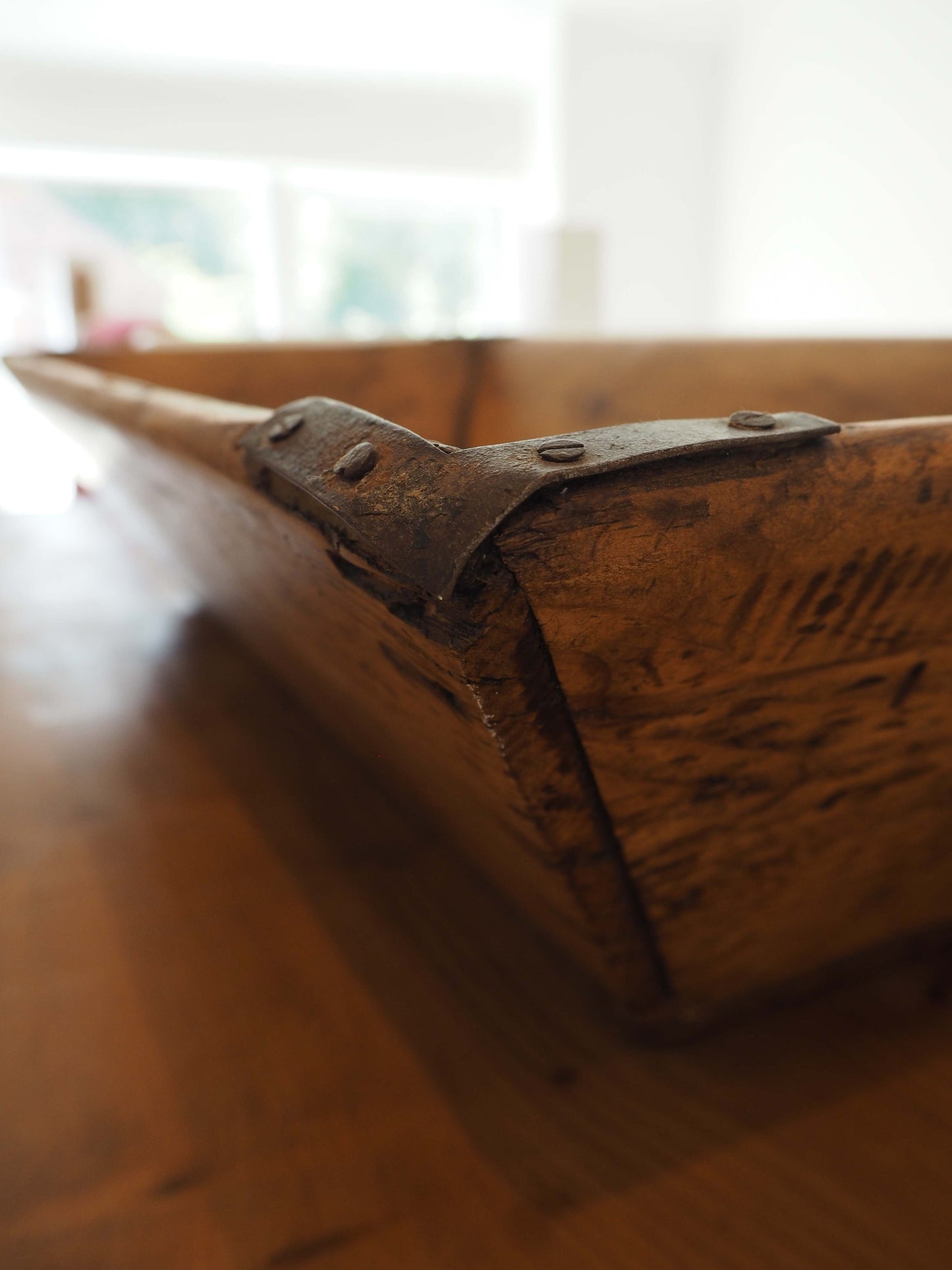 Wooden Rustic Antique Rectangular Dough Trough with Metal Detailing / Farmhouse Kitchen Storage