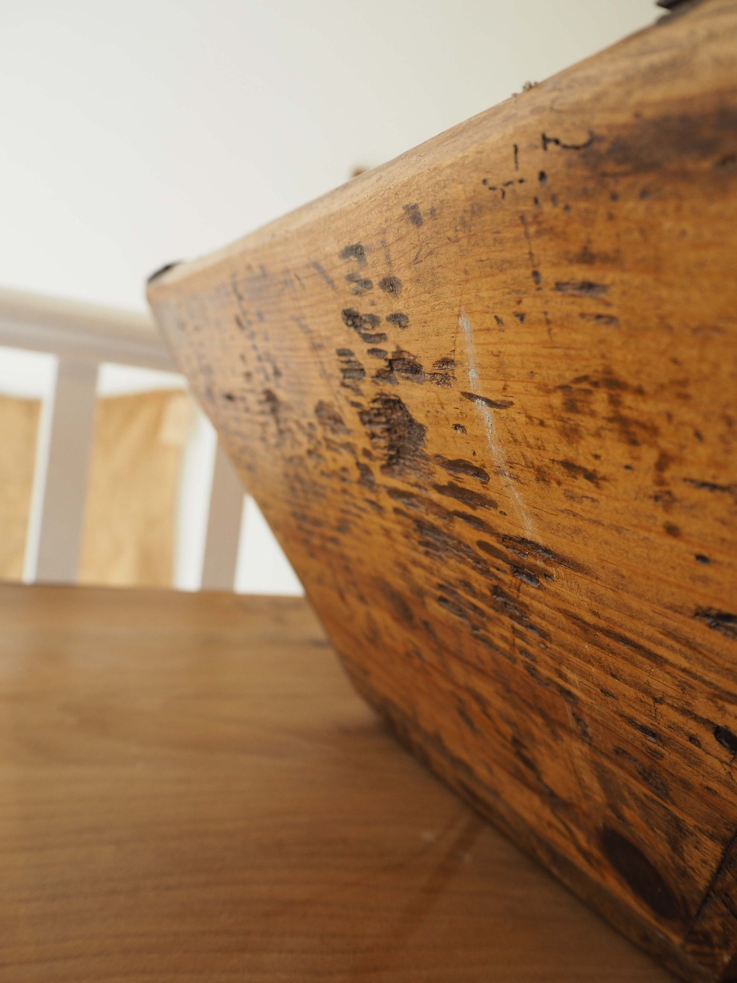Wooden Rustic Antique Rectangular Dough Trough with Metal Detailing / Farmhouse Kitchen Storage