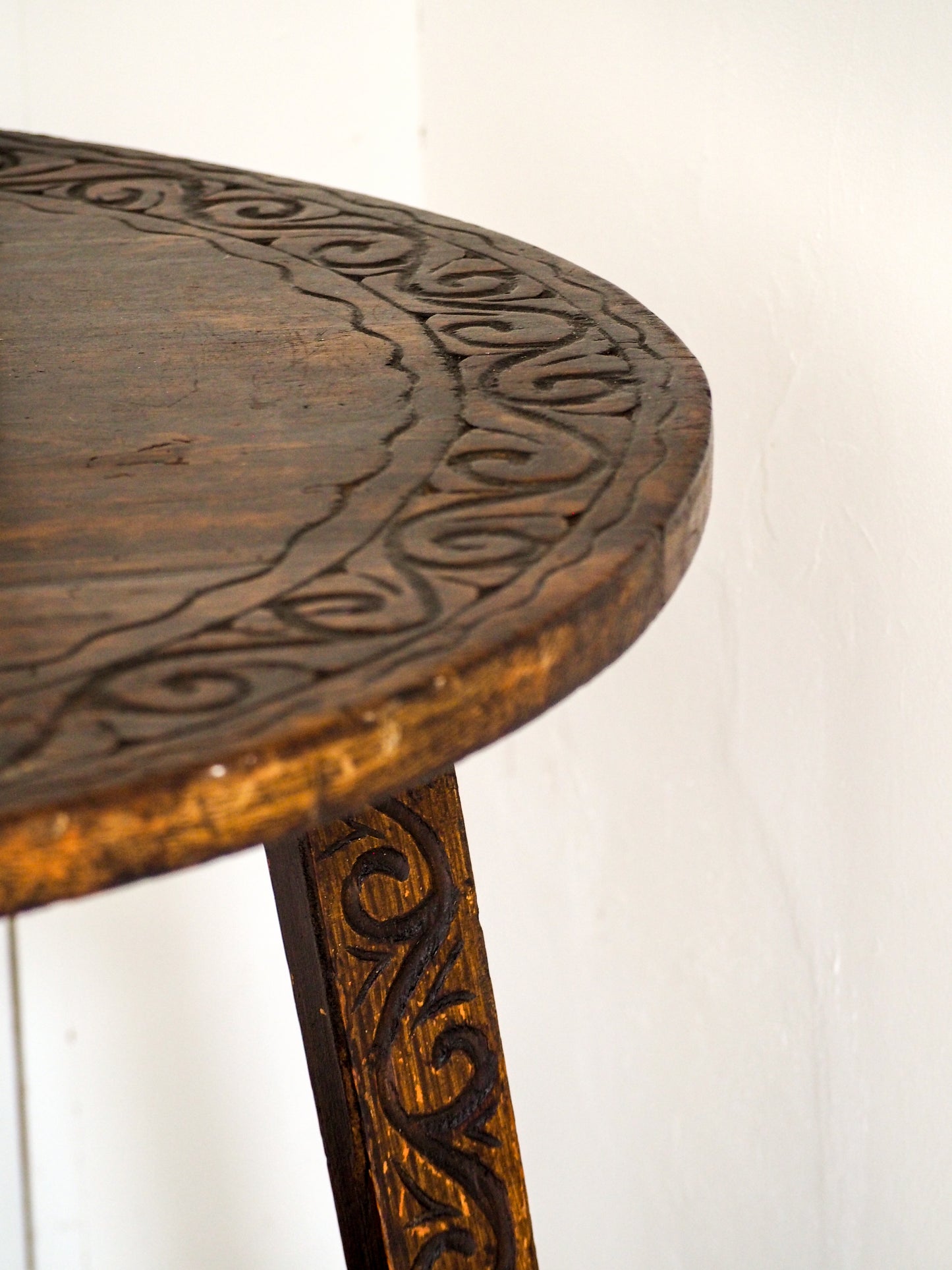 Vintage Antique 18th Century Round Pine Cricket Table / Side Table / Furniture