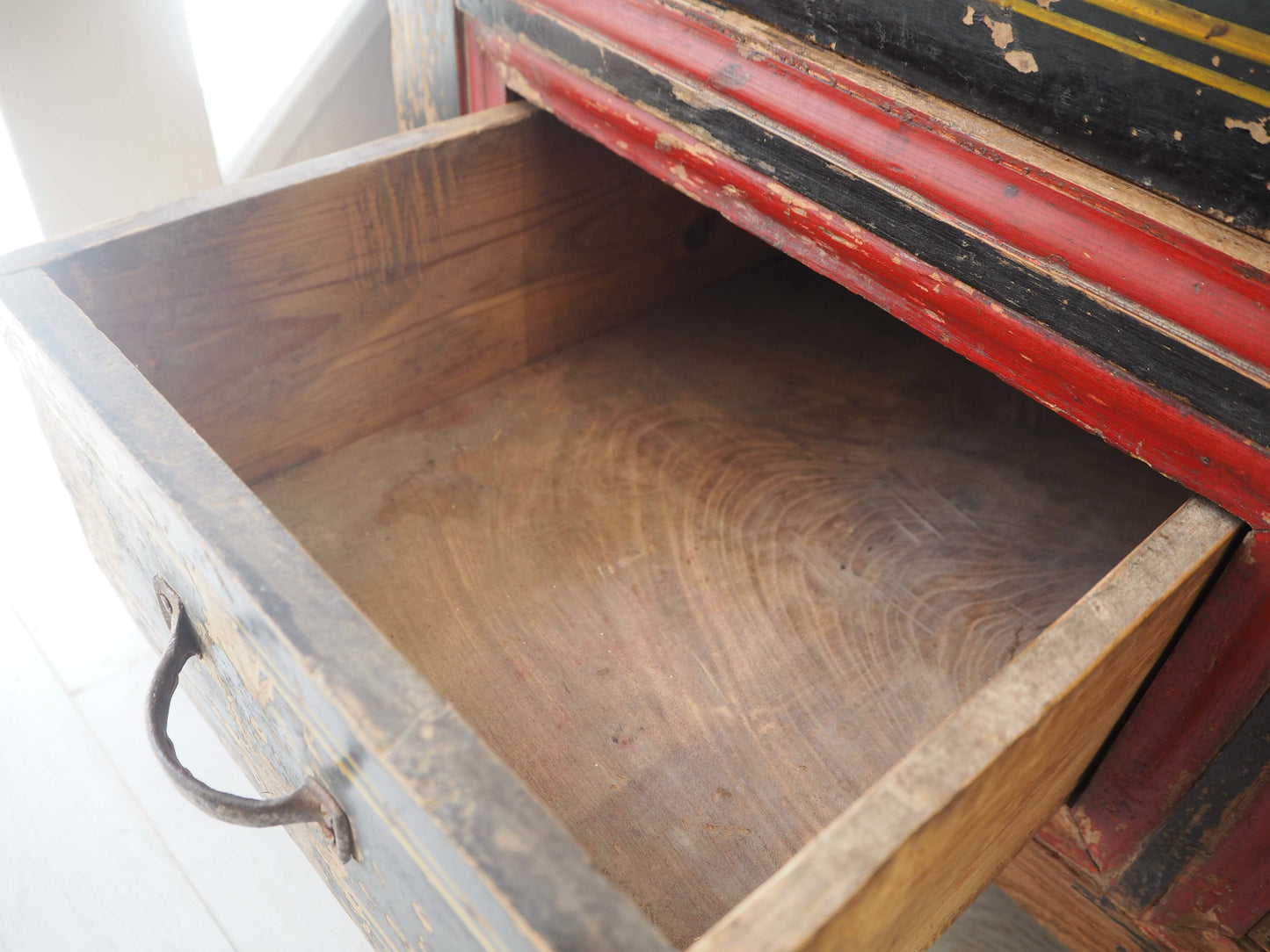 Antique Chinese 19th-Century Hand-Painted Elm Chest / Storage Cupboard