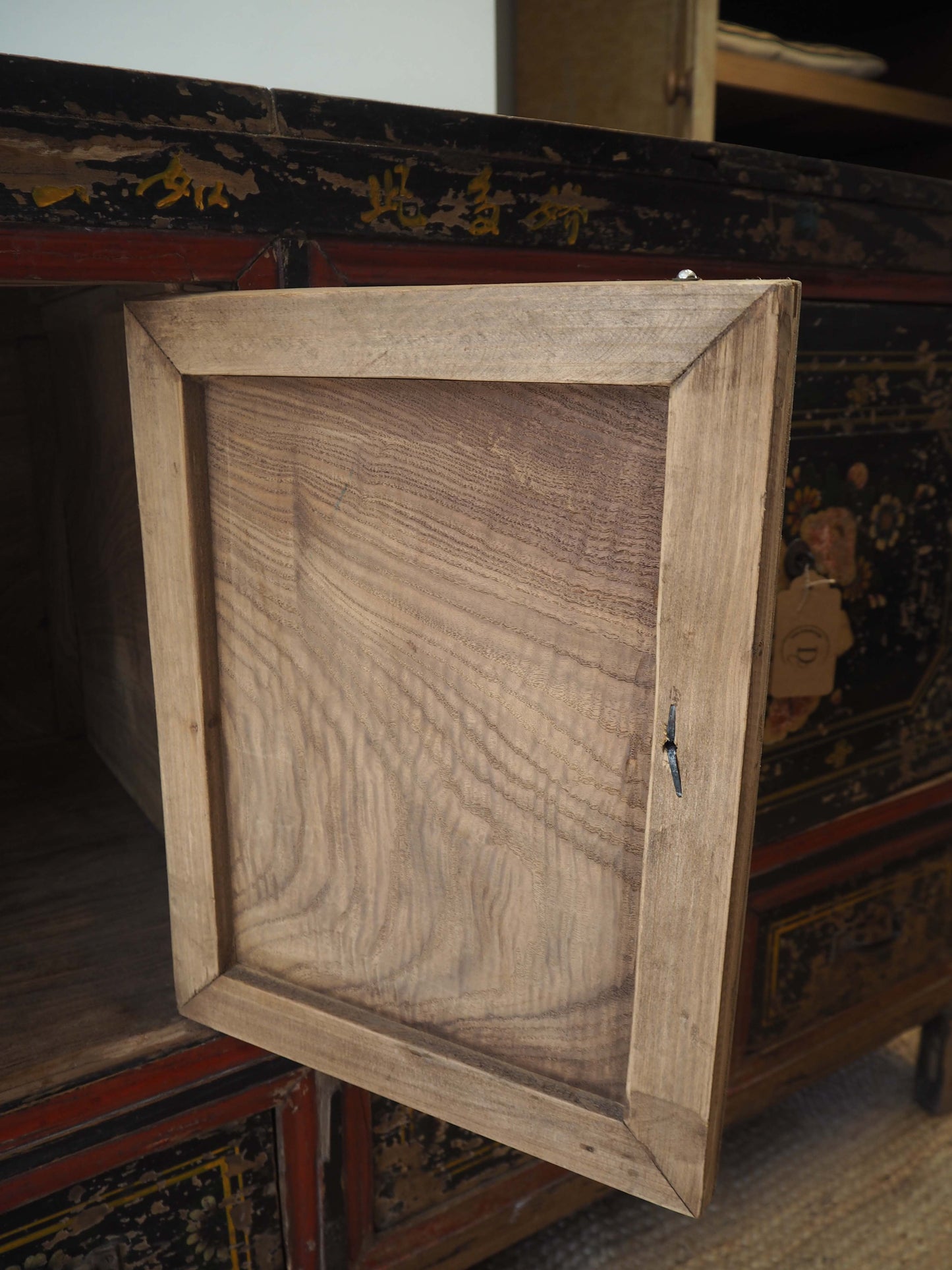 Antique Chinese 19th-Century Hand-Painted Elm Chest / Storage Cupboard