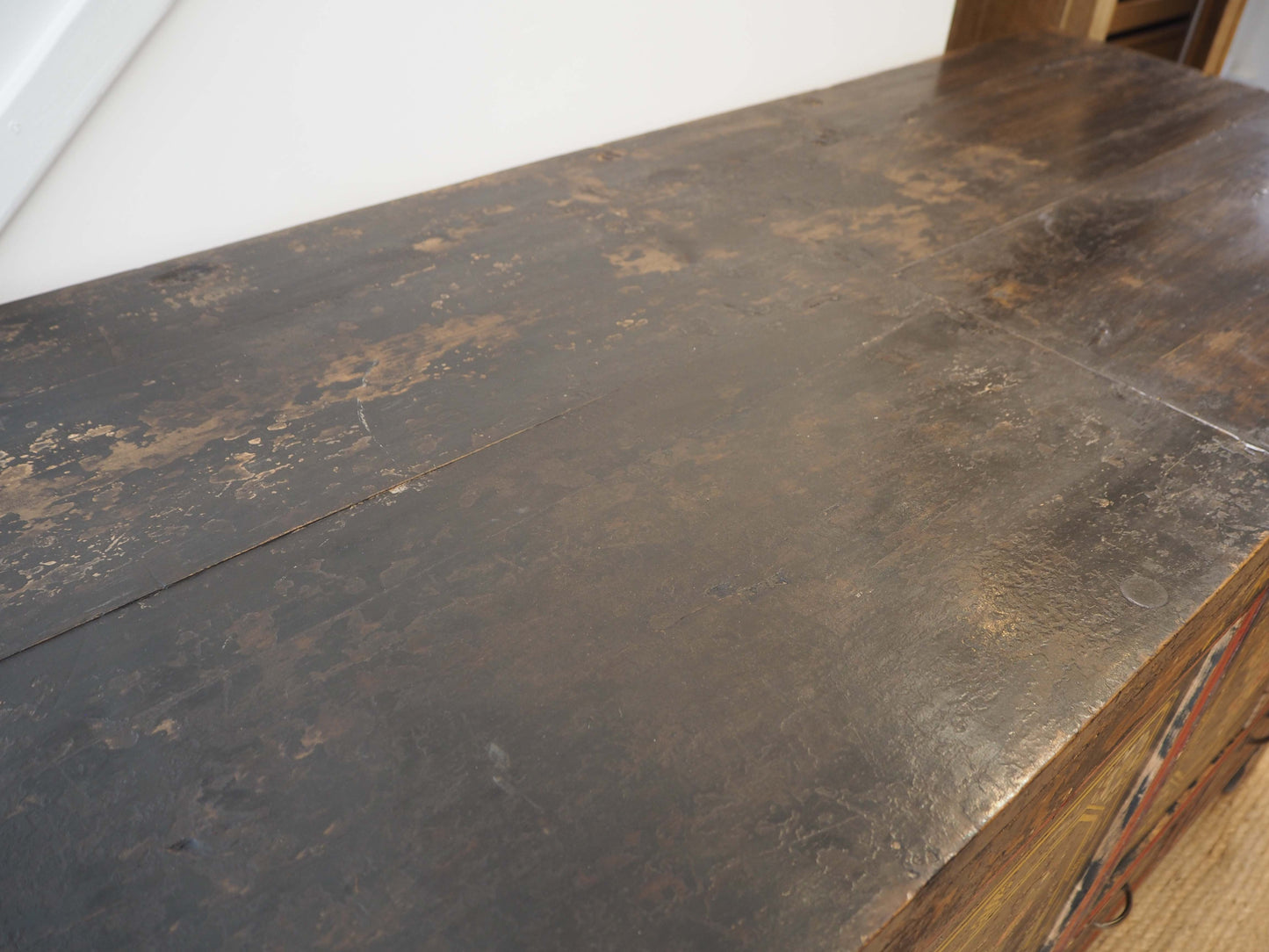 Antique Chinese 19th-Century Hand-Painted Elm Chest / Storage Cupboard