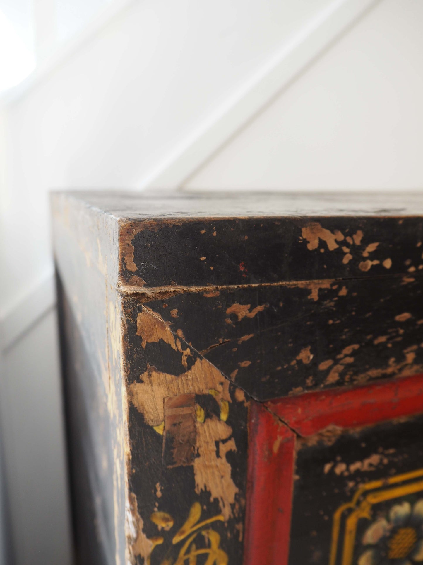 Antique Chinese 19th-Century Hand-Painted Elm Chest / Storage Cupboard