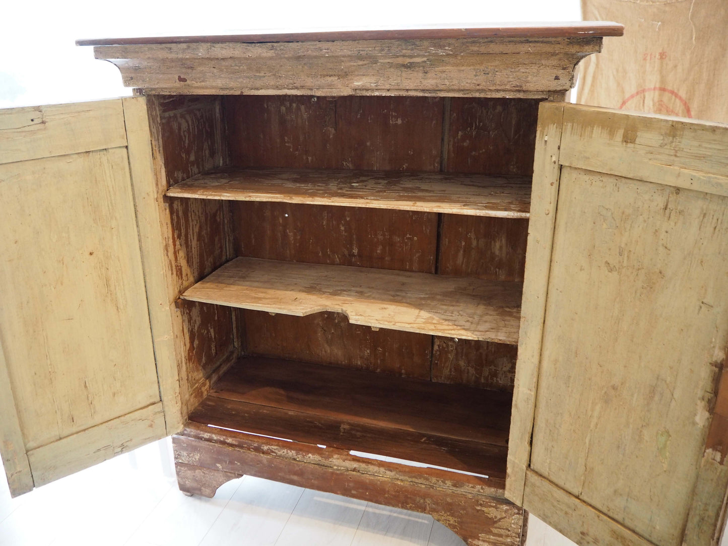 Vintage Antique Wooden Painted Spanish Cabinet with Shelves / Furniture