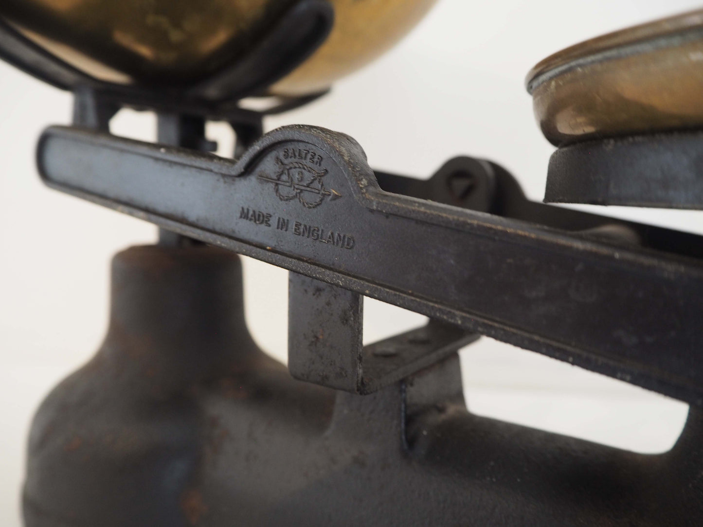 Vintage Antique Salter Black Cast Iron Kitchen Weighing Scales with Weights and Brass Pans