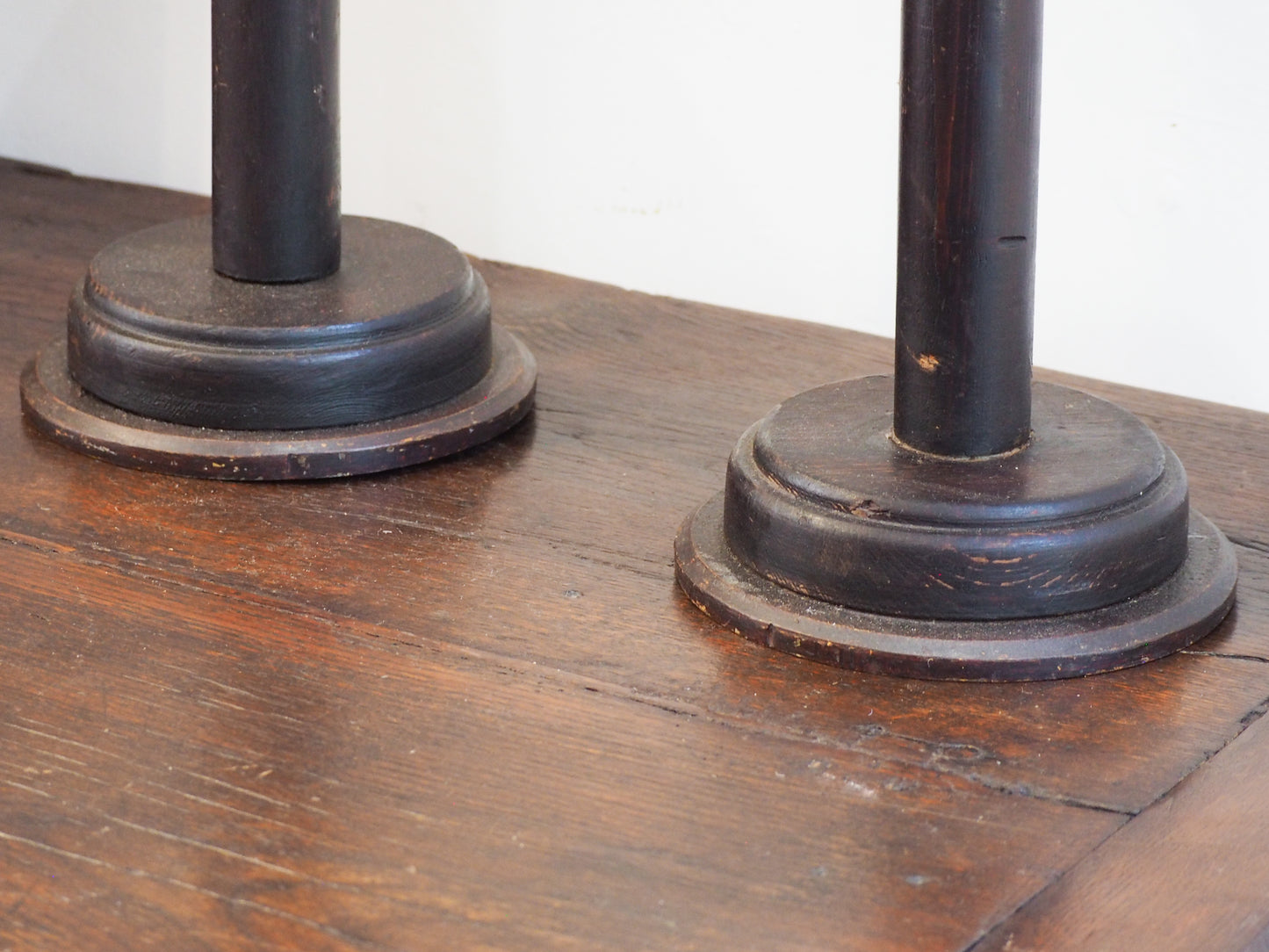 Pair of Antique Wooden Milliner Hat Stands / Candle Holder / Small Table