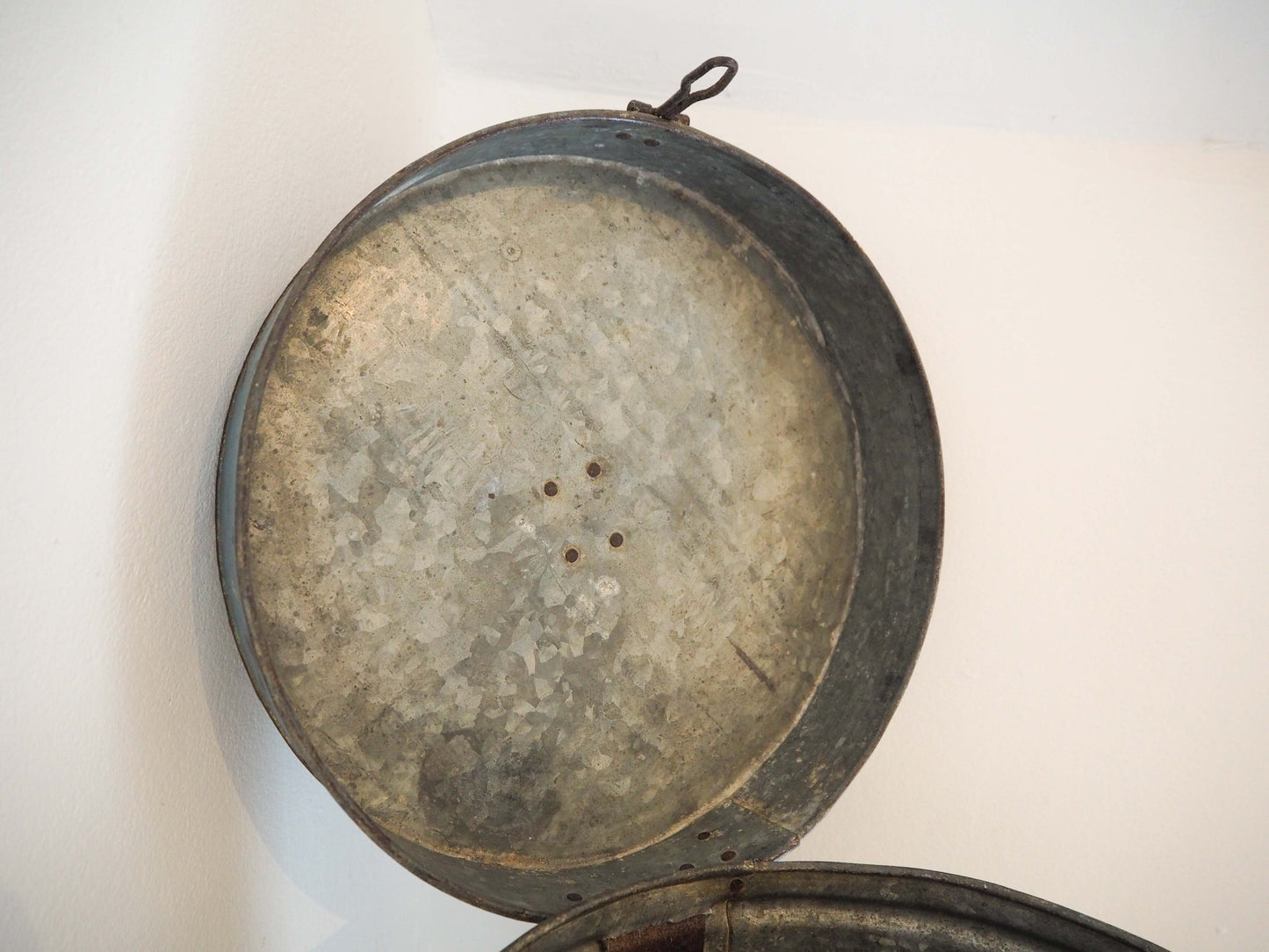 Vintage Blue Painted Metal Vintage Indian Rice Storage Drum / Bin / Laundry Basket - Early 20th Century